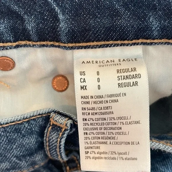 AE Stretch High-Waisted Stovepipe Cuffed Denim Jean Wide Leg Medium Wash 0R - Picture 12 of 16